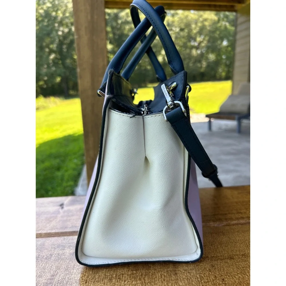 Kate Spade Cameron Medium Satchel Bag Color block Lavender White Blue Crossbody